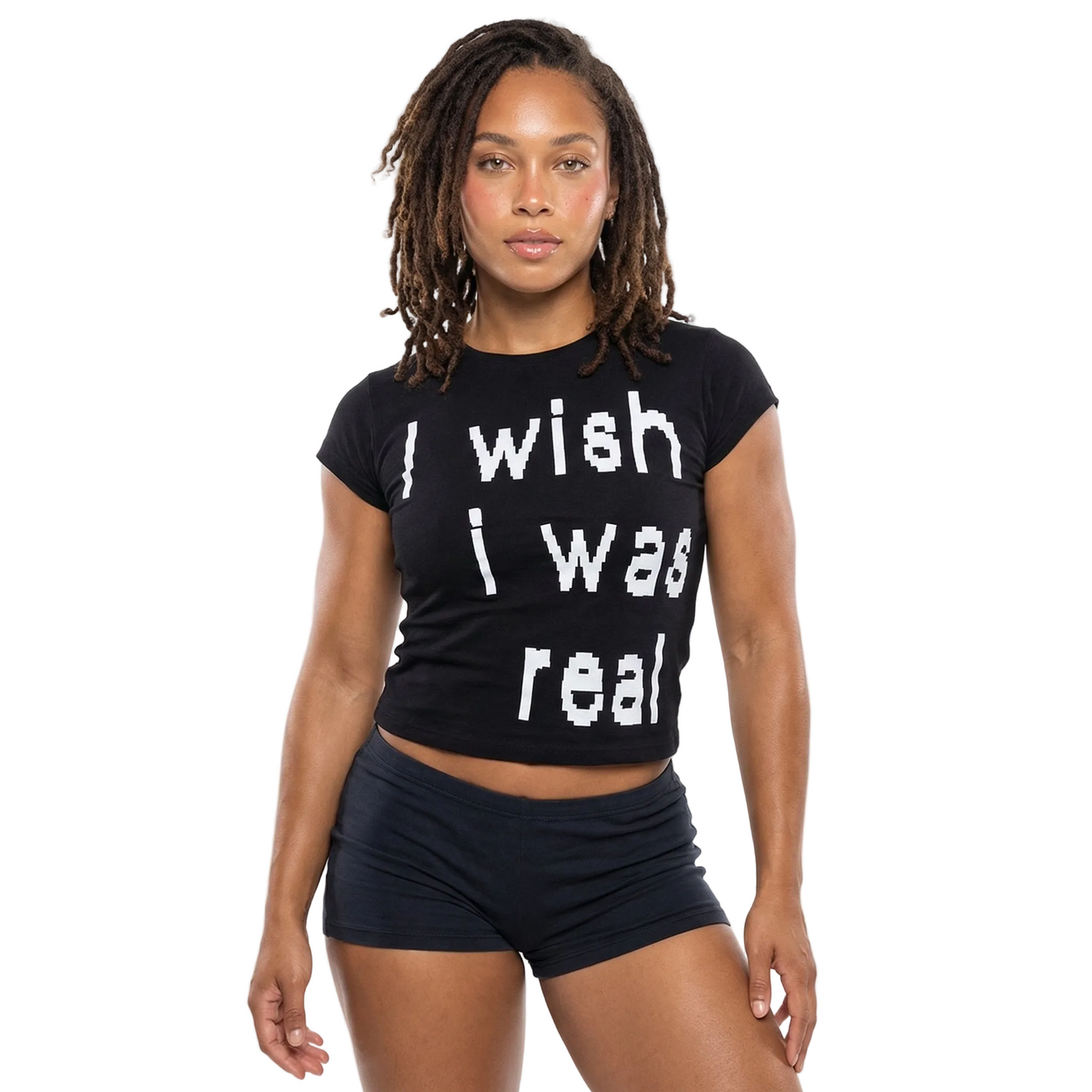 alternate angle of I Wish I Was Real Pixel Crop Tee, festival fashion