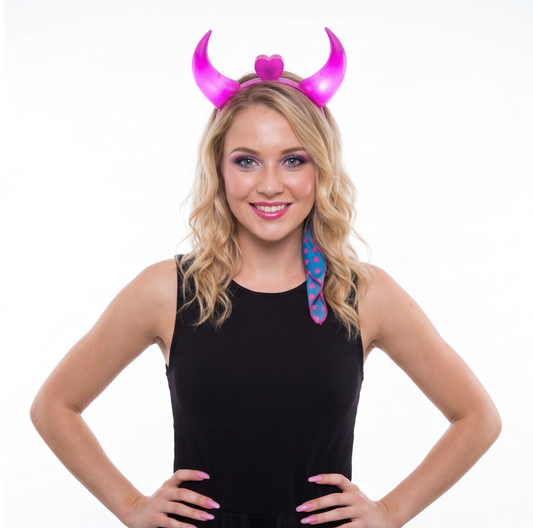 close-up of LED Devil Horns Headband, retrofuture