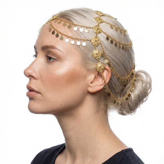 Gold Totem Hair Chain — festival fashion from Technodystopop