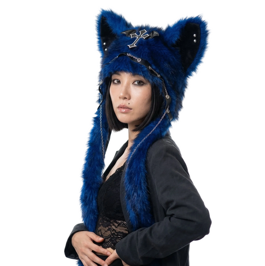 Goth Alt Cat Fluffy Hood — festival fashion from Technodystopop