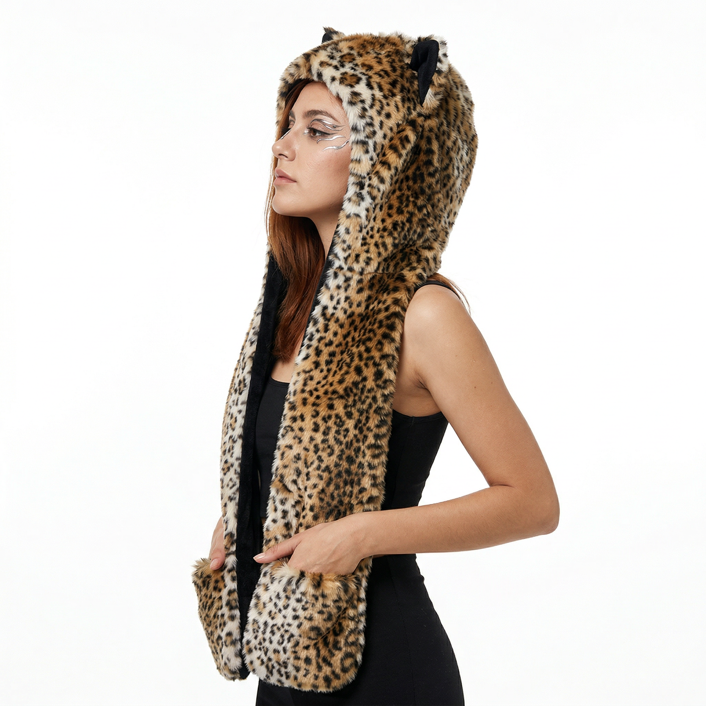 3-in-1 Faux Fur Animal Hood in Leopard — cyberpunk