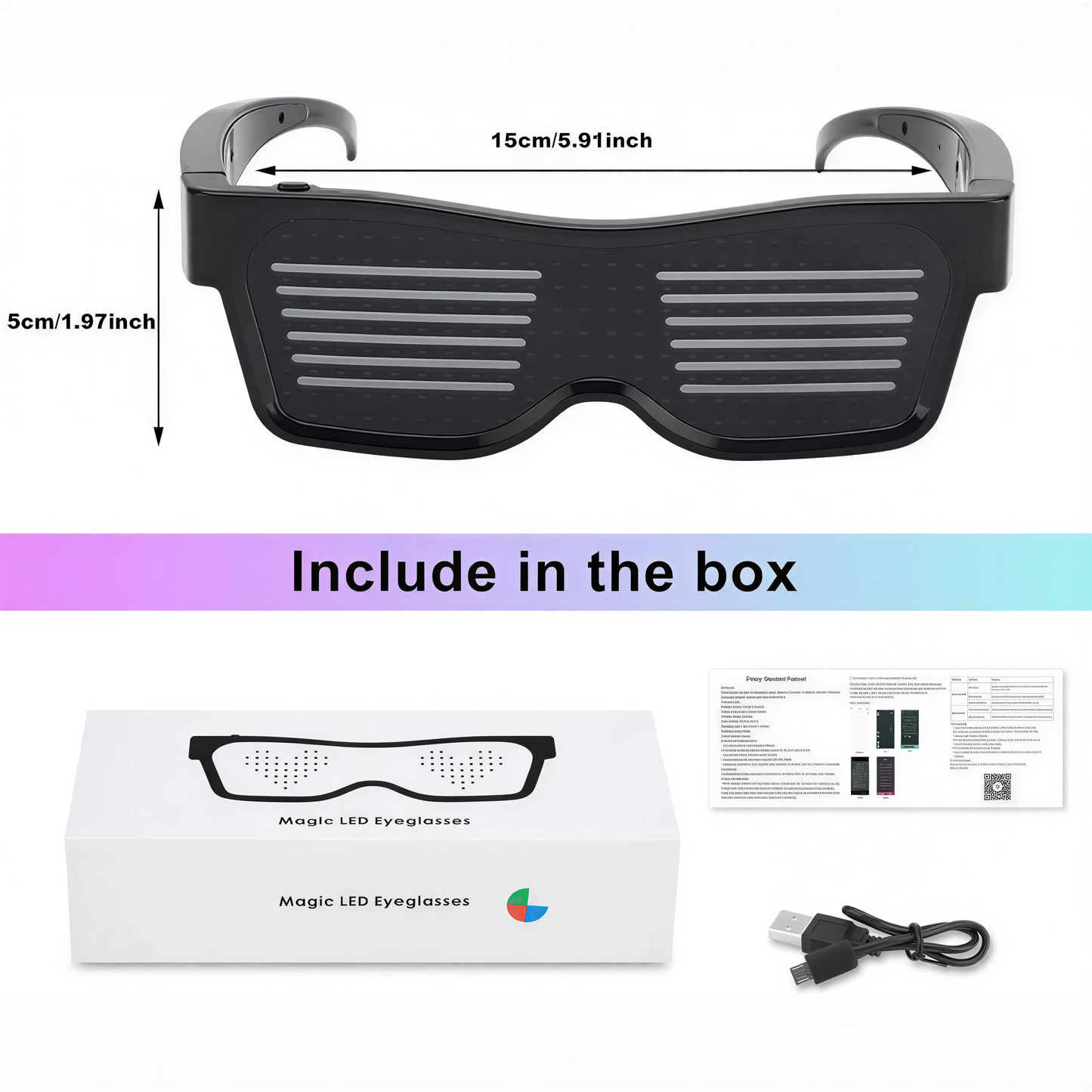 product shot of Scrolling LED Display Glasses, cyberpunk