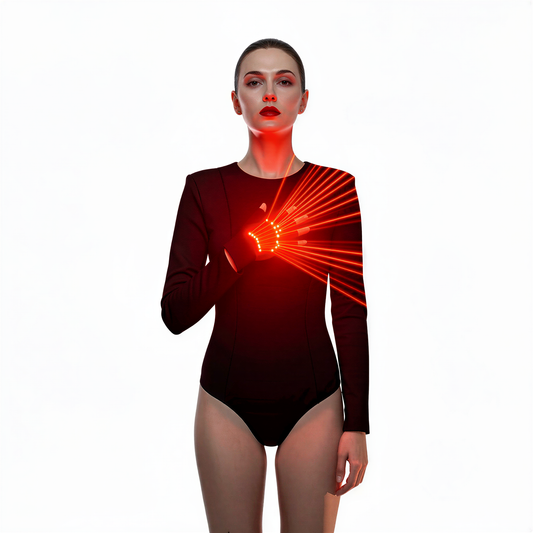 Red Laser Beam Gloves — festival fashion from Technodystopop