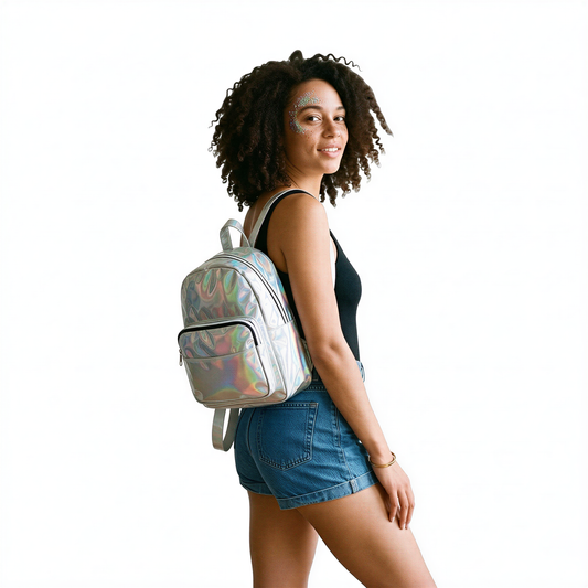 product shot of Shiny Laser Mini Backpack, cyberpunk