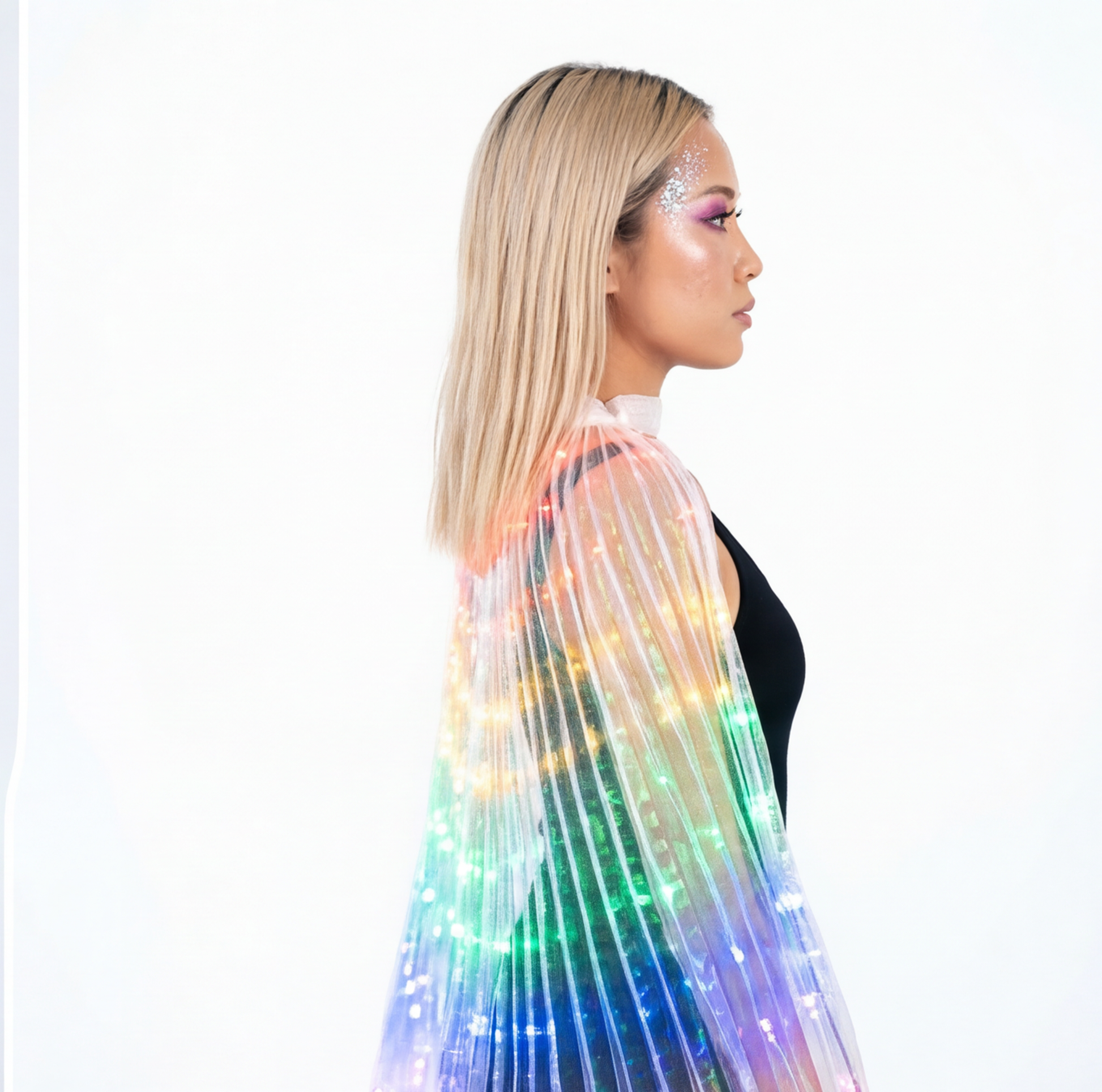 close-up of LED Butterfly Wing Cloak, cyberpunk
