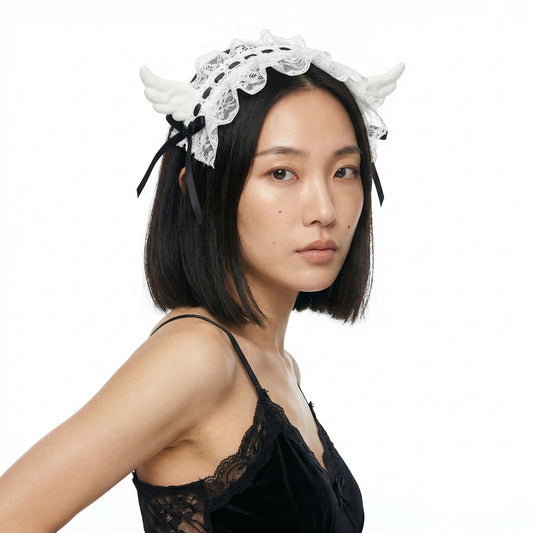 close-up of Gothic Lace Headband, festival fashion