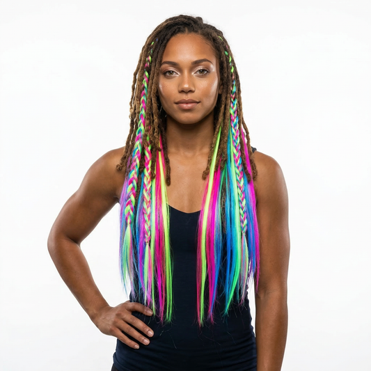 close-up of Glow-in-the-Dark Hair Extensions, retrofuture