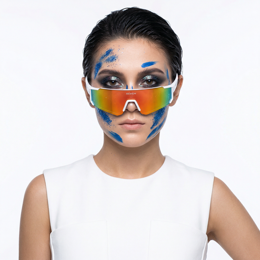 close-up of Iridescent Sport Shades, cyberpunk