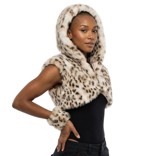 Leopard Faux Fur Hood Scarf — festival fashion from Technodystopop