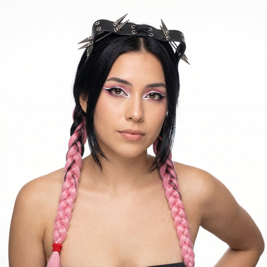 Spiked Punk Leather Headband — cyberpunk from Technodystopop