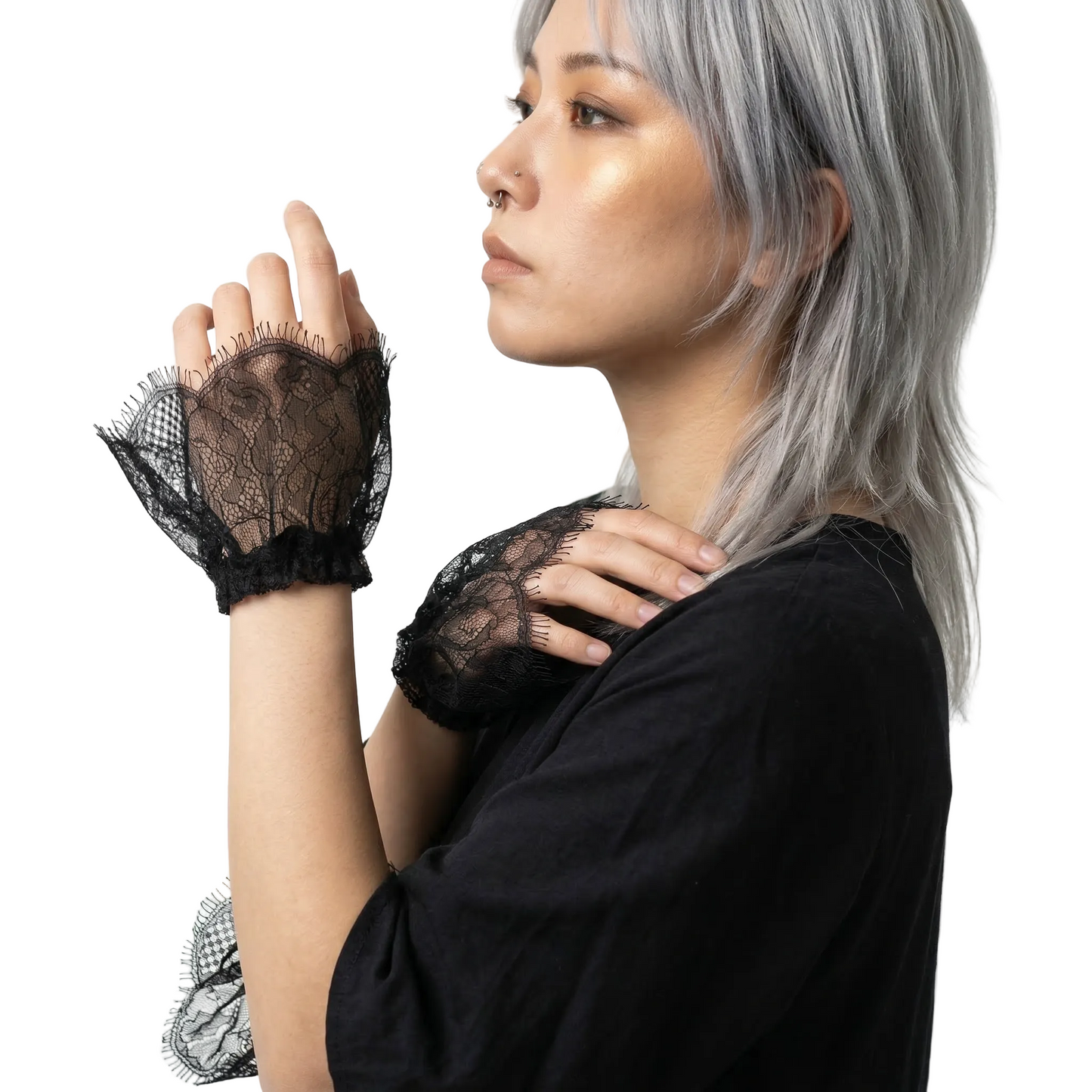 alternate angle of Lace Flounce Wrist Cuffs, festival fashion