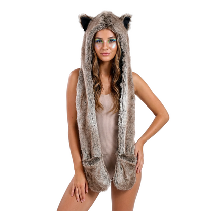 3-in-1 Faux Fur Animal Hood in Coyote — alt
