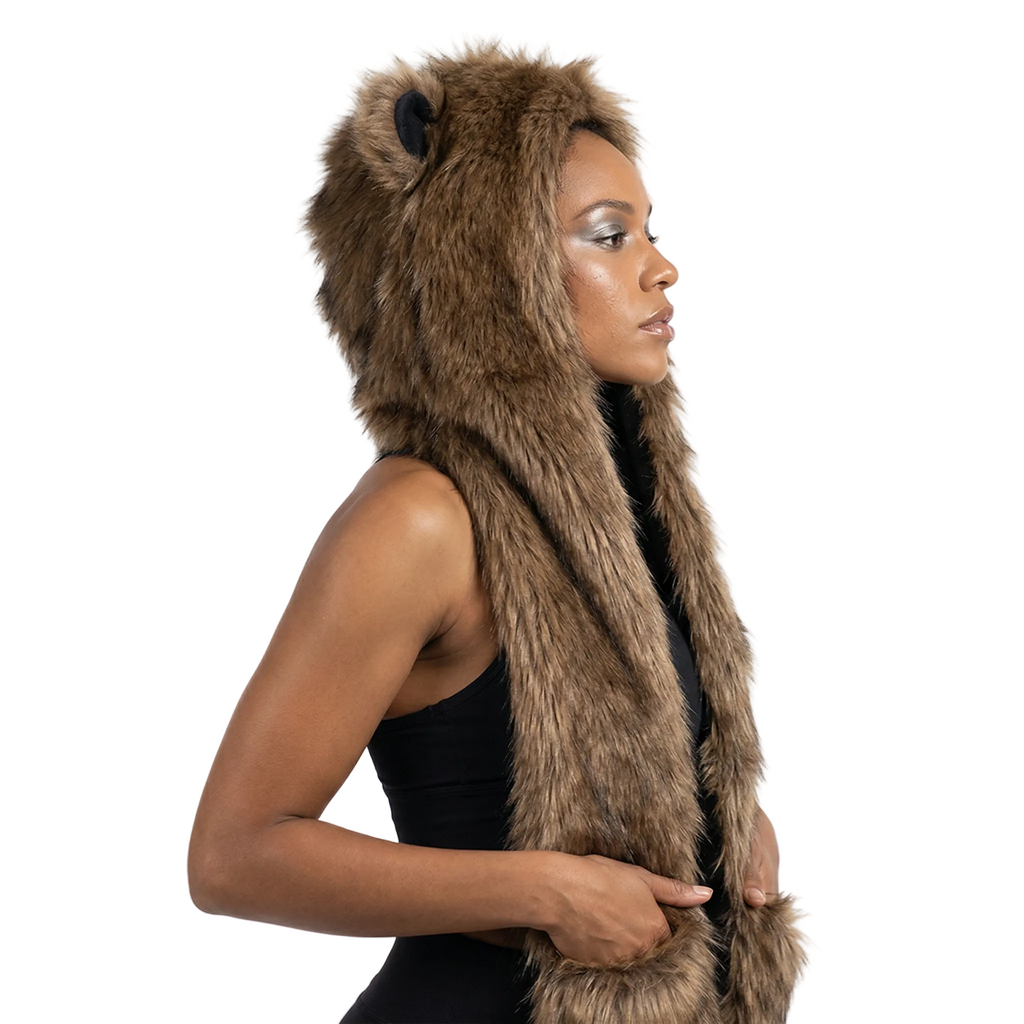 3-in-1 Faux Fur Animal Hood in Brown Bear — retrofuture