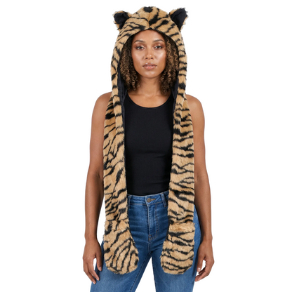 3-in-1 Faux Fur Animal Hood in Tiger — alt