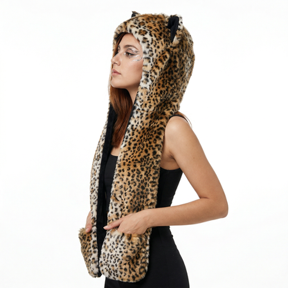 3-in-1 Faux Fur Animal Hood in Leopard — cyberpunk