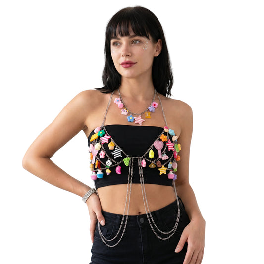 Kawaii Candy Charm Bra Chain - Silver