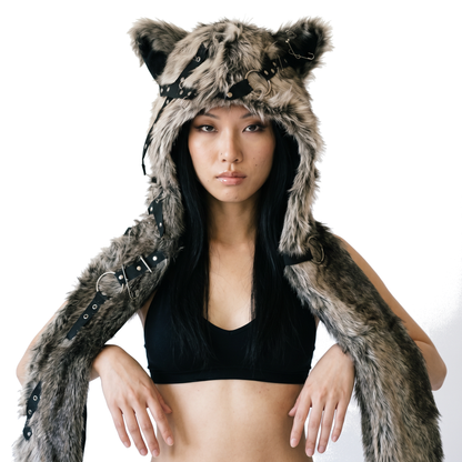 Alt 3-in-1 Fluffy Goth Hood - Timber Wolf