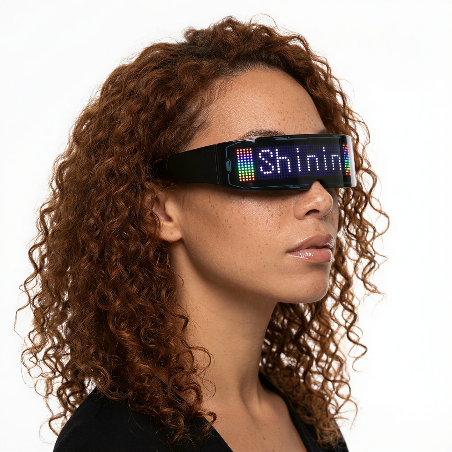 close-up of Bluetooth LED App Glasses, cyberpunk