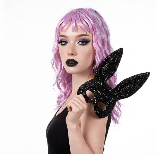 alternate angle of Sequin Bunny Masquerade Mask, cyberpunk