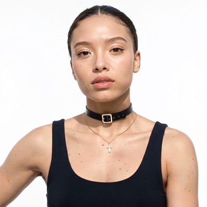 alternate angle of Black Leather Punk Choker, retrofuture