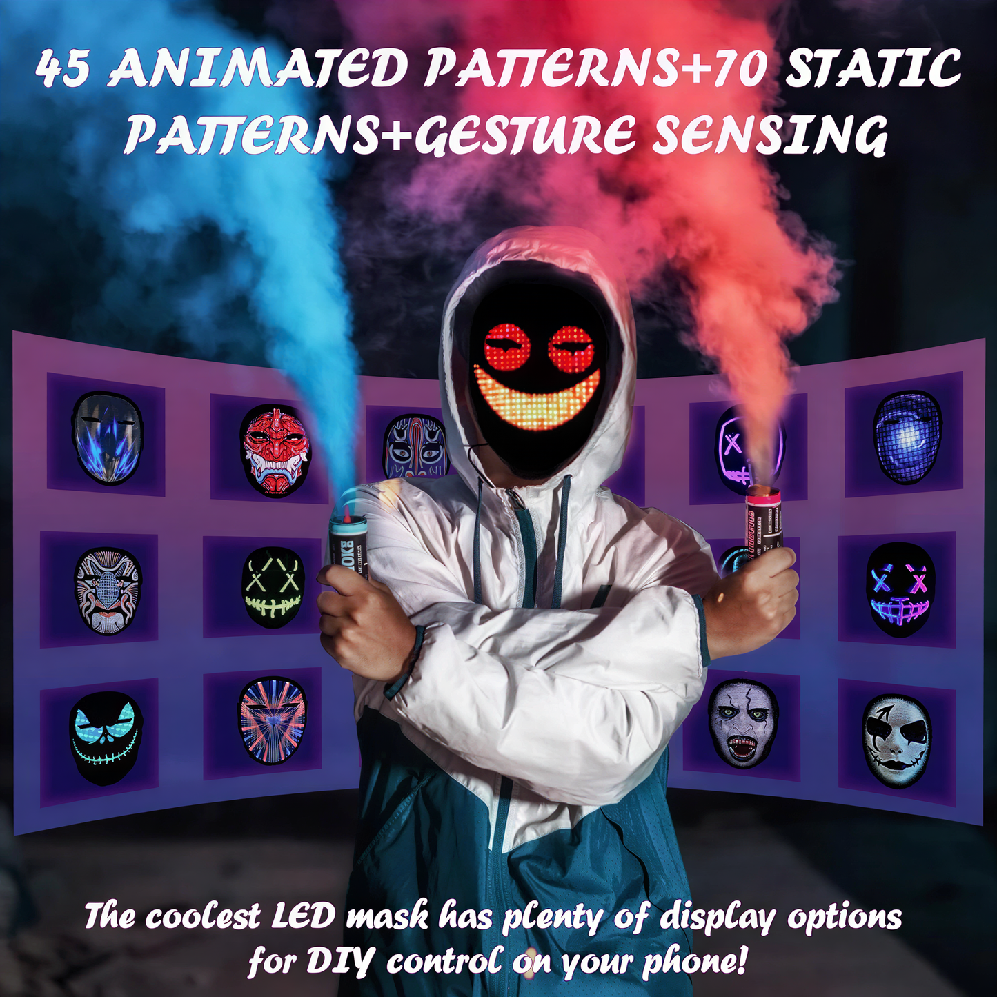 alternate angle of App-Controlled LED Face Mask, cyberpunk