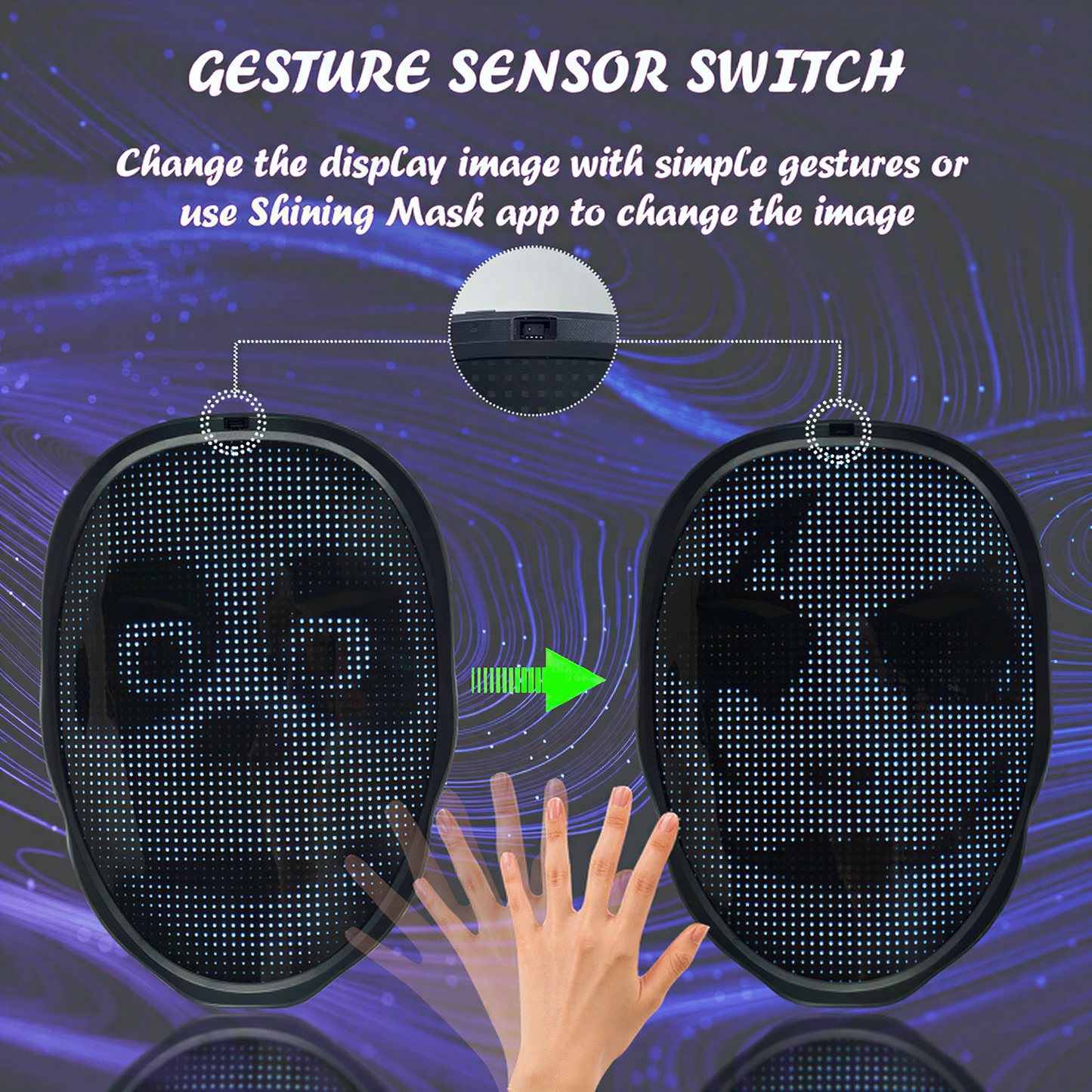 styling shot of App-Controlled LED Face Mask, cyberpunk