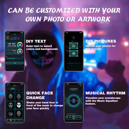 lifestyle shot of App-Controlled LED Face Mask, cyberpunk