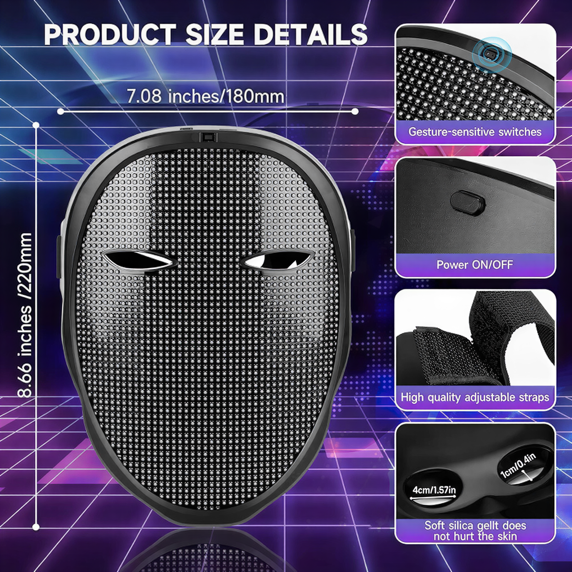 product shot of App-Controlled LED Face Mask, cyberpunk