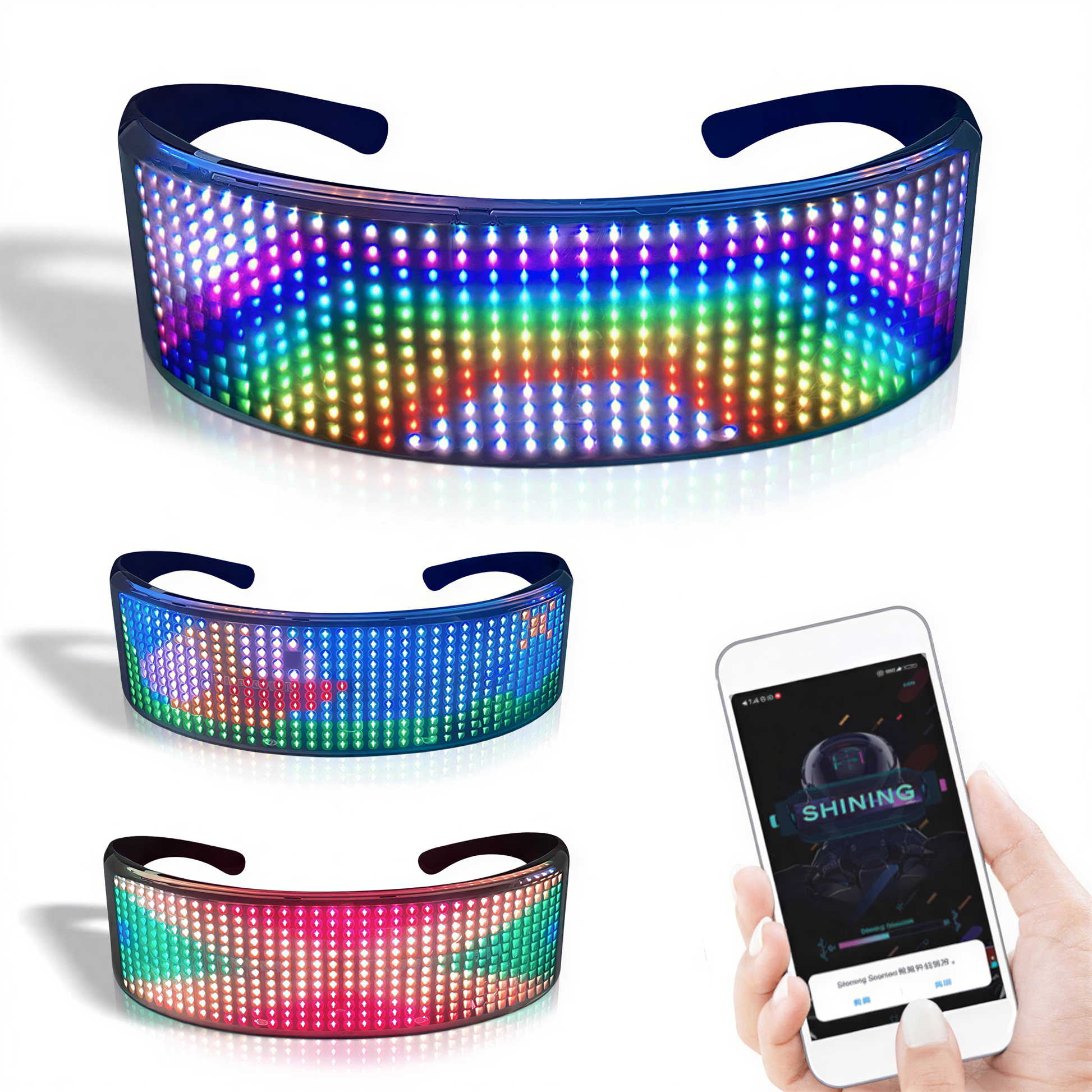 alternate angle of Bluetooth LED App Glasses, cyberpunk