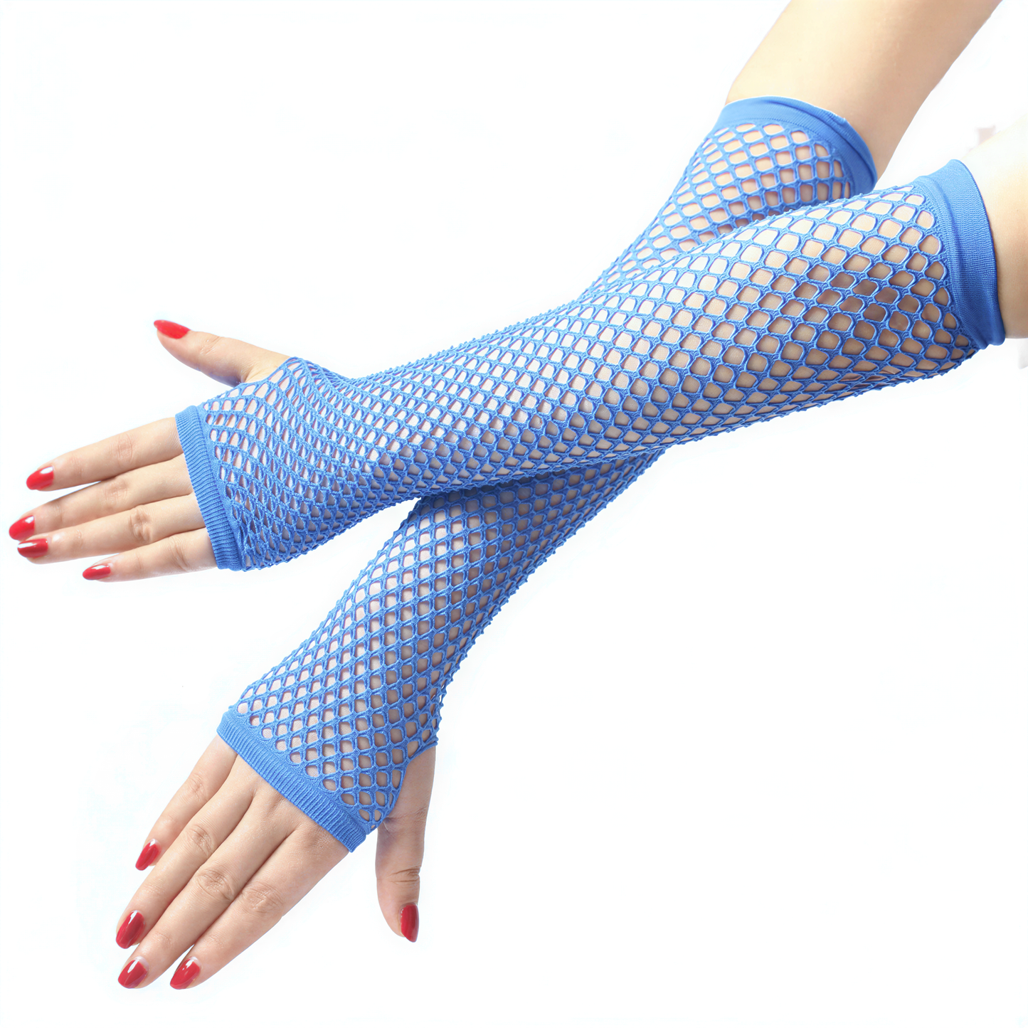 styling shot of Neon Fishnet Arm Sleeves, cyberpunk