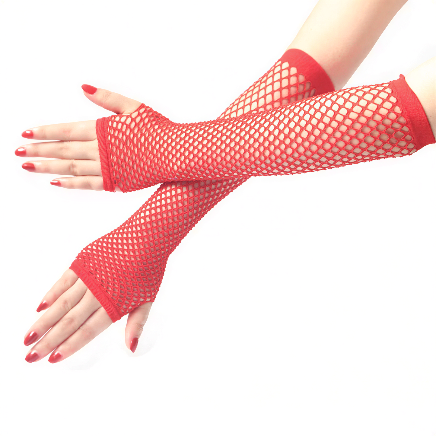 Neon Fishnet Arm Sleeves in Red — retrofuture