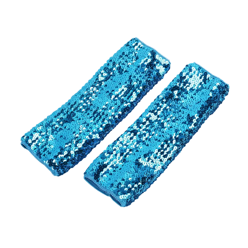 Glitter Sequin Gloves in Sky Blue — alt