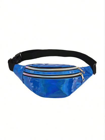 Holographic Fanny Pack in Dark Blue — retrofuture