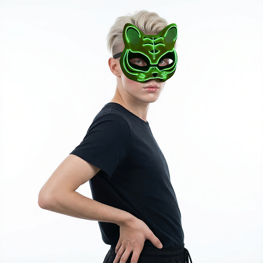 close-up of LED Tiger Half Mask, festival fashion