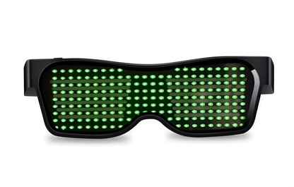 Scrolling LED Display Glasses in Green Light — cyberpunk