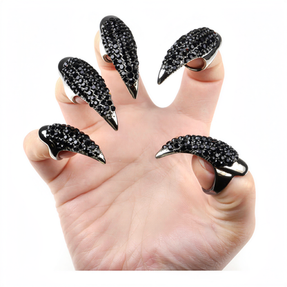 Crystal Claw Nail Rings in Black — festival fashion