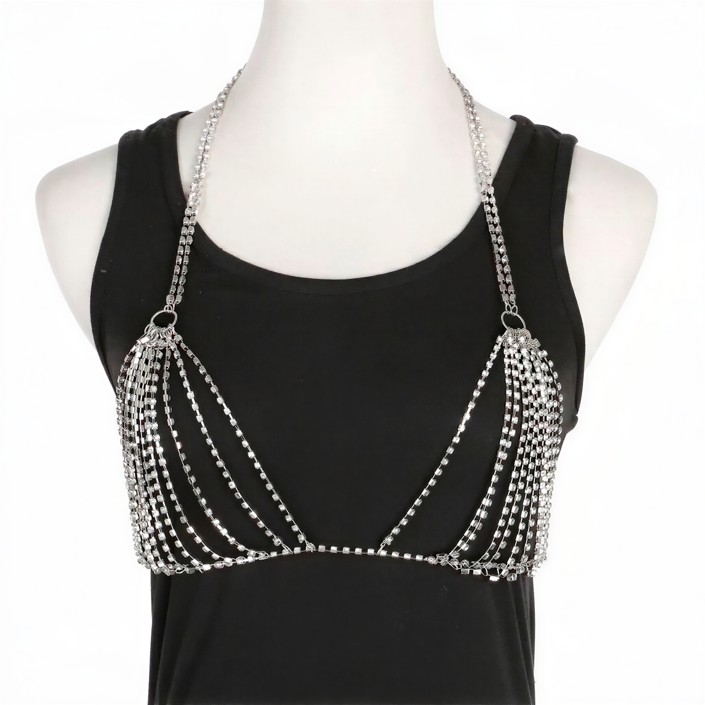 Crystal Mesh Body Chain Bra in Silver — alt