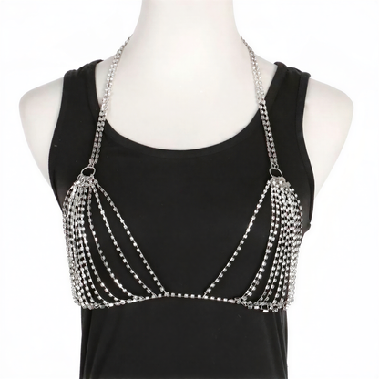 Crystal Mesh Body Chain Bra in Silver — alt