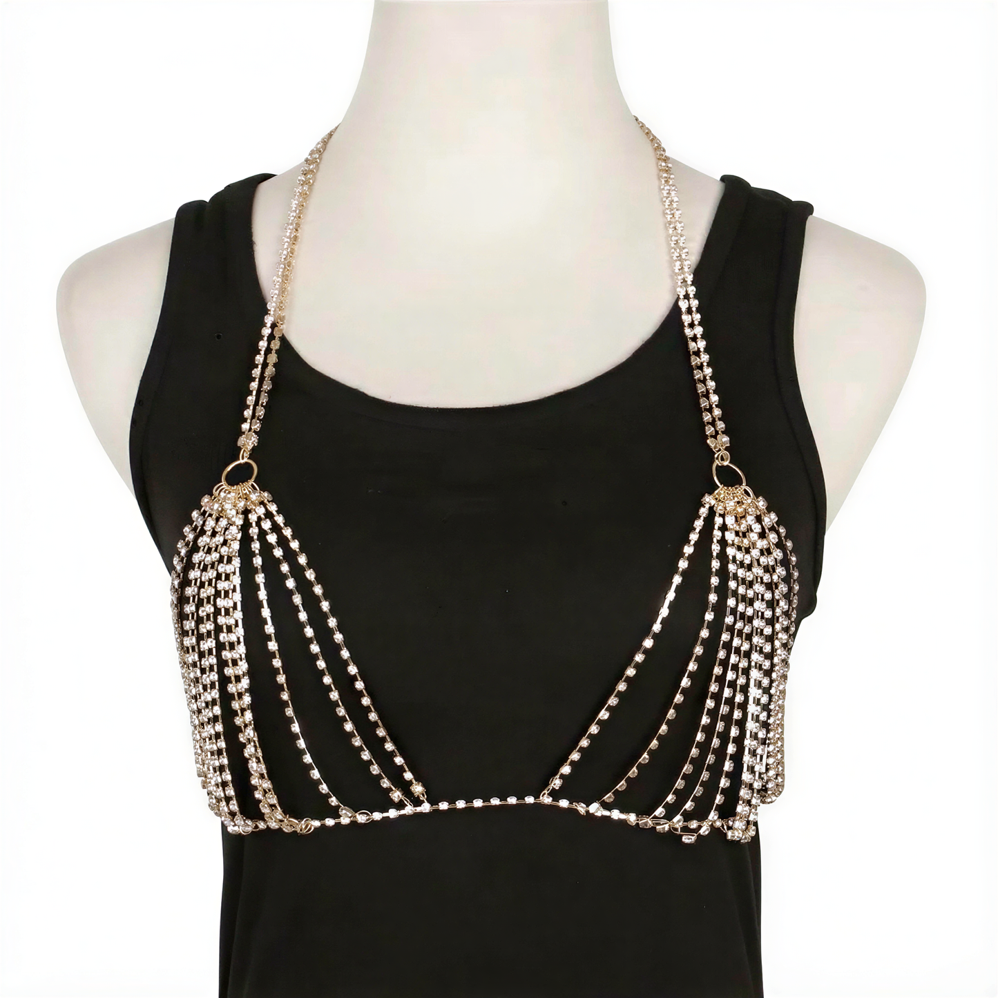 Crystal Mesh Body Chain Bra in Gold — cyberpunk