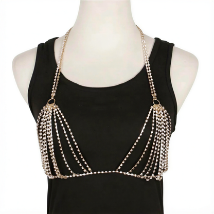 Crystal Mesh Body Chain Bra in Gold — cyberpunk