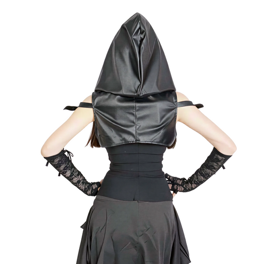 product shot of Cyber PU Leather Zip Hoodie, festival fashion