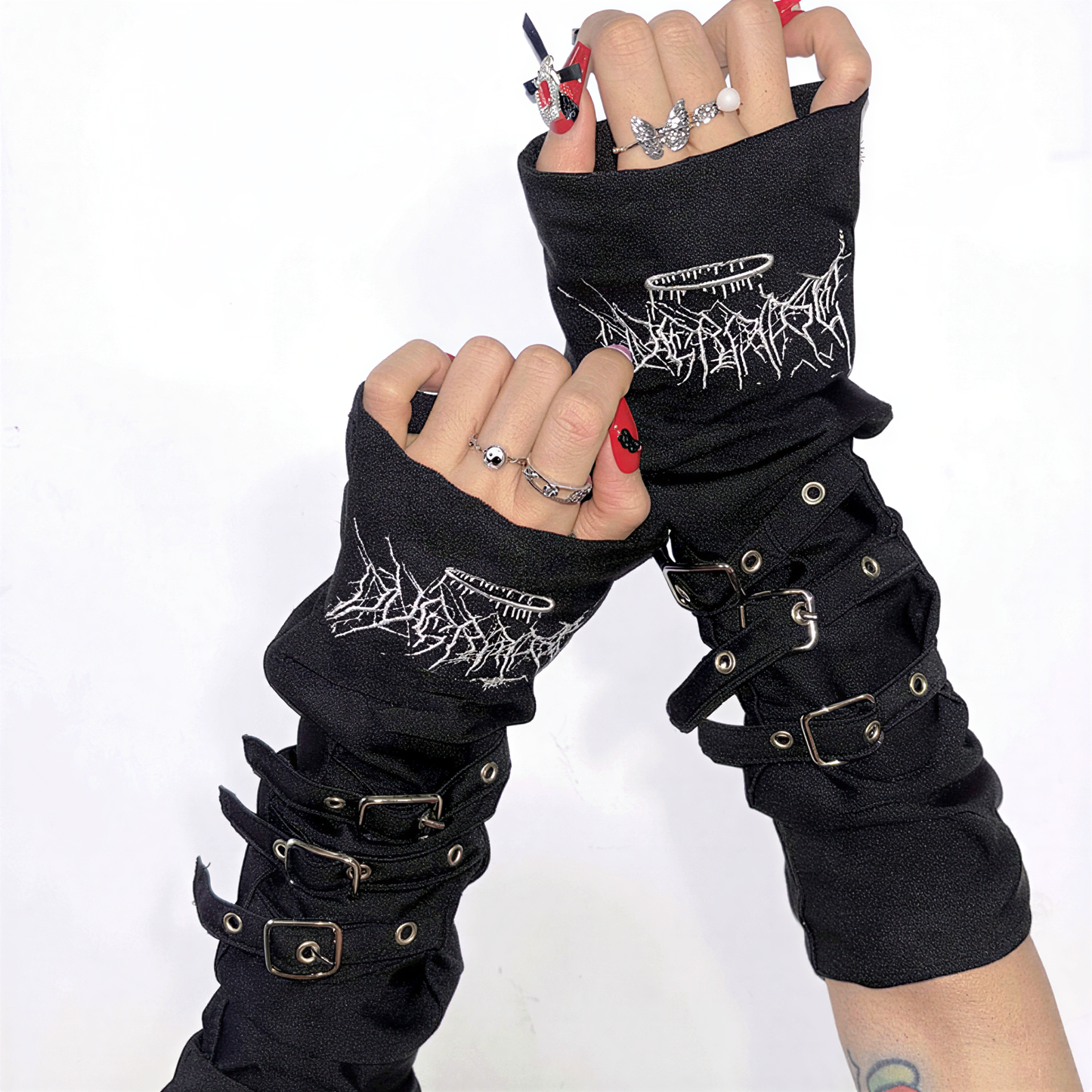 Dark Punk Buckle Arm Sleeves in Black — cyberpunk