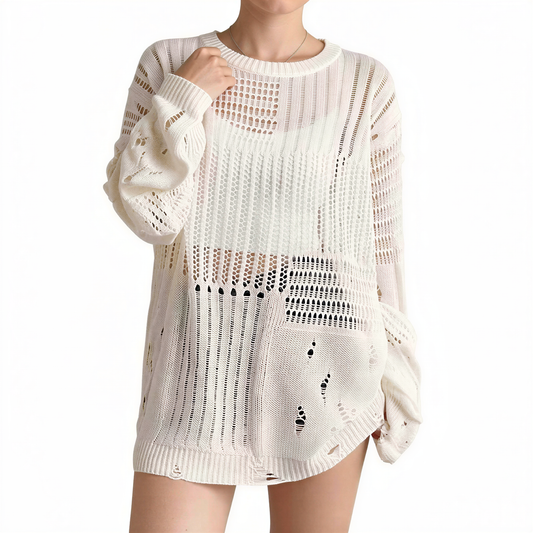 Gothic Hollow Knit Blouse — festival fashion from Technodystopop