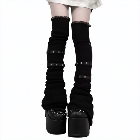 Y2K Vintage Leg Warmers in Belt Straps — Black — festival fashion
