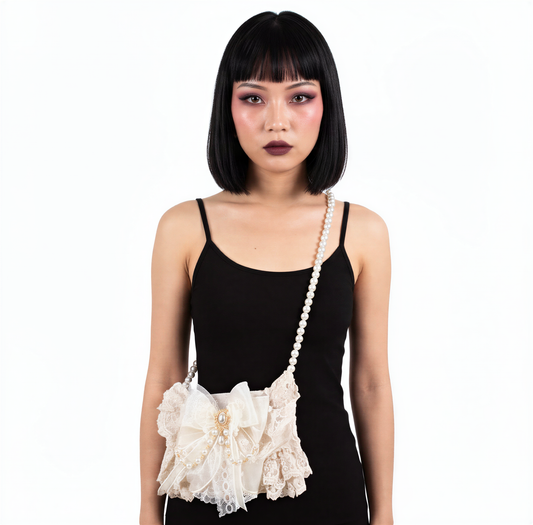 close-up of Lace Bow Shoulder Bag, retrofuture