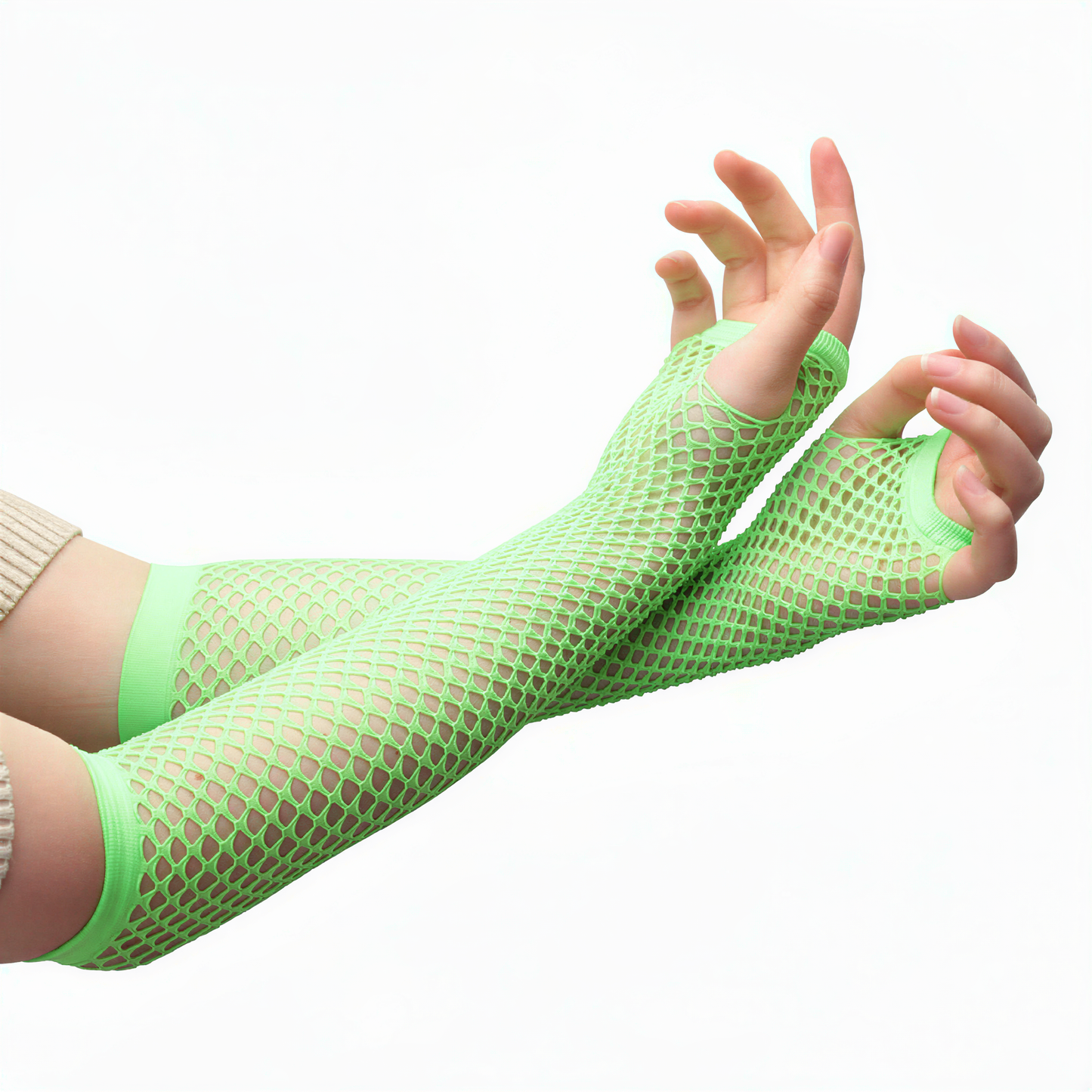 Neon Fishnet Arm Sleeves in Light Green — retrofuture