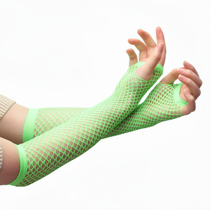 Neon Fishnet Arm Sleeves in Light Green — retrofuture