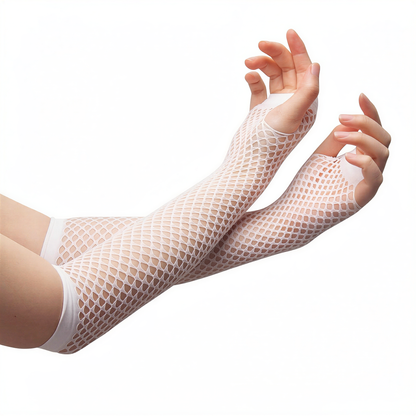 Neon Fishnet Arm Sleeves in White — alt