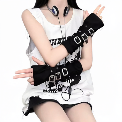 lifestyle shot of Rivet Punk Arm Sleeves, retrofuture