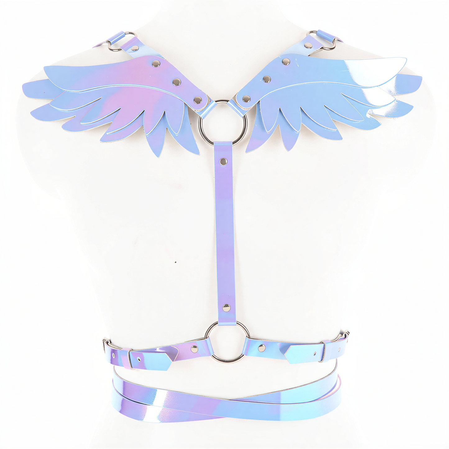 alternate angle of Angel Wing Leather Harness, cyberpunk